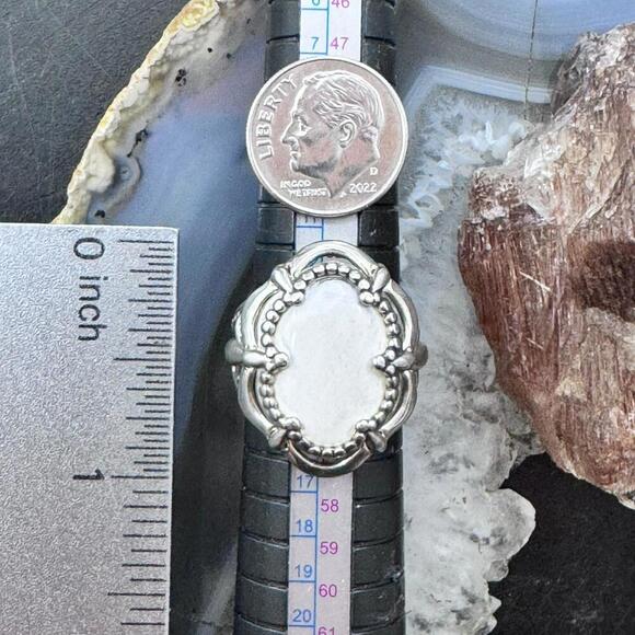 Carolyn Pollack Sterling Silver Oval White Jasper Decorated Ring For Women - Picture 9 of 10